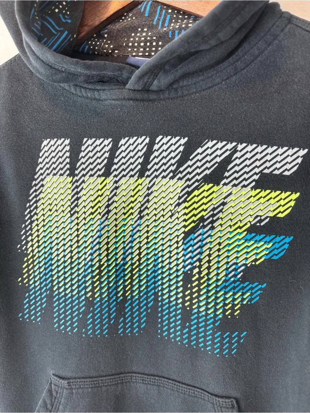Nike Boys’ Hoodie — Youth Medium — Navy/Gray with Neon Graphic